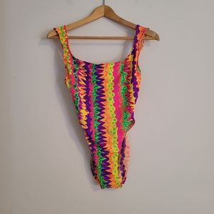 Vintage Pink and Orange One Piece Swimsuit